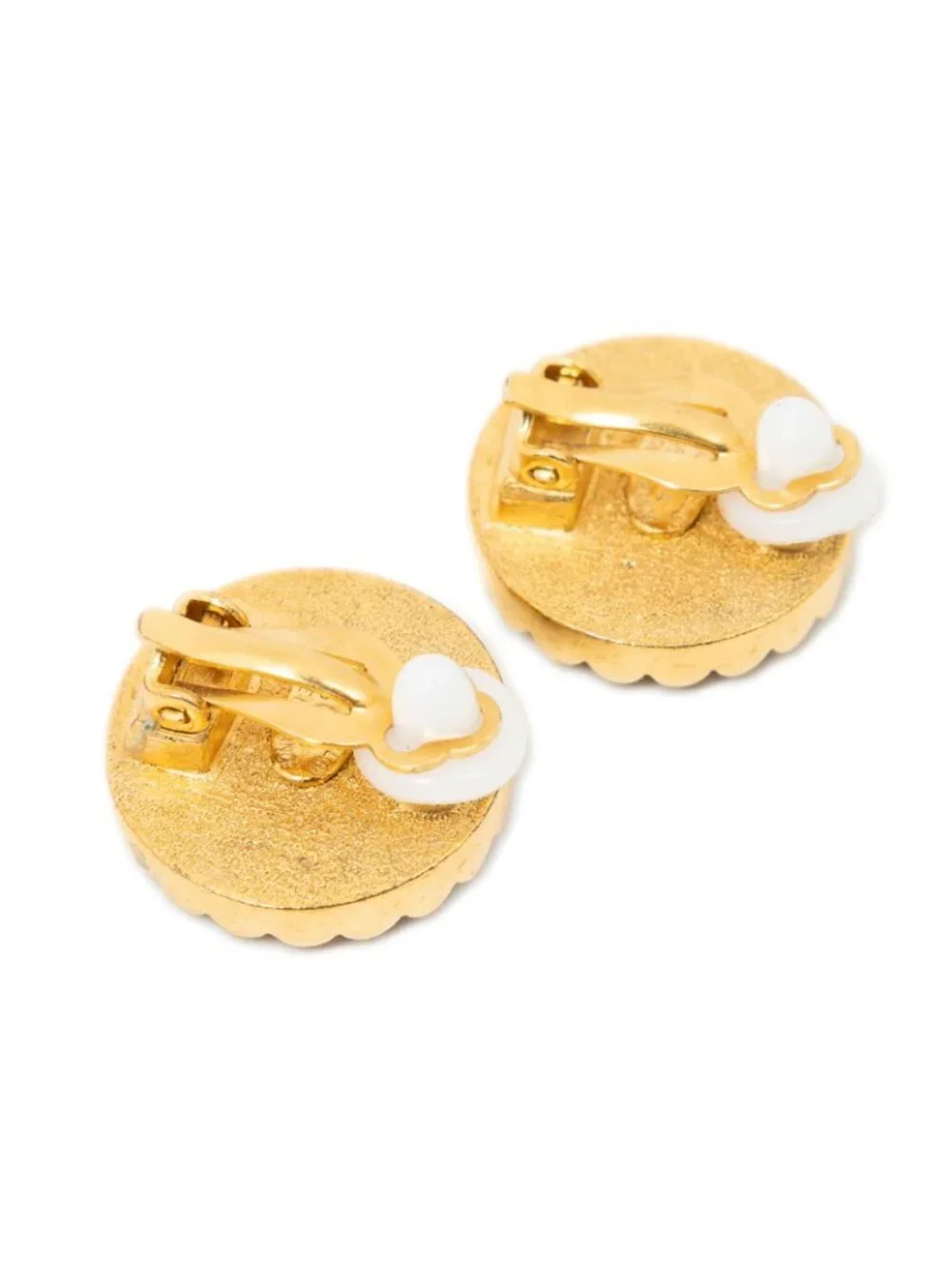 Chanel CC Enamel Button Clip on Earrings Black Gold Plated